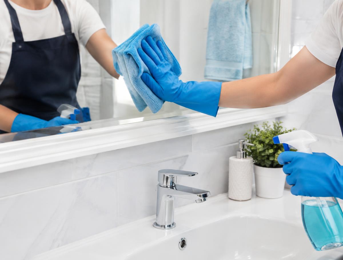 Spotless bathroom cleaned by Just Me Commercial & Residential Cleaning